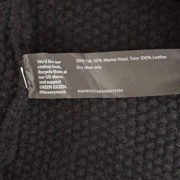 Eileen Fisher Size L Black Waffle Knit Merino Wool + Yak Zip Cardigan Sweater - Picture 5 of 6